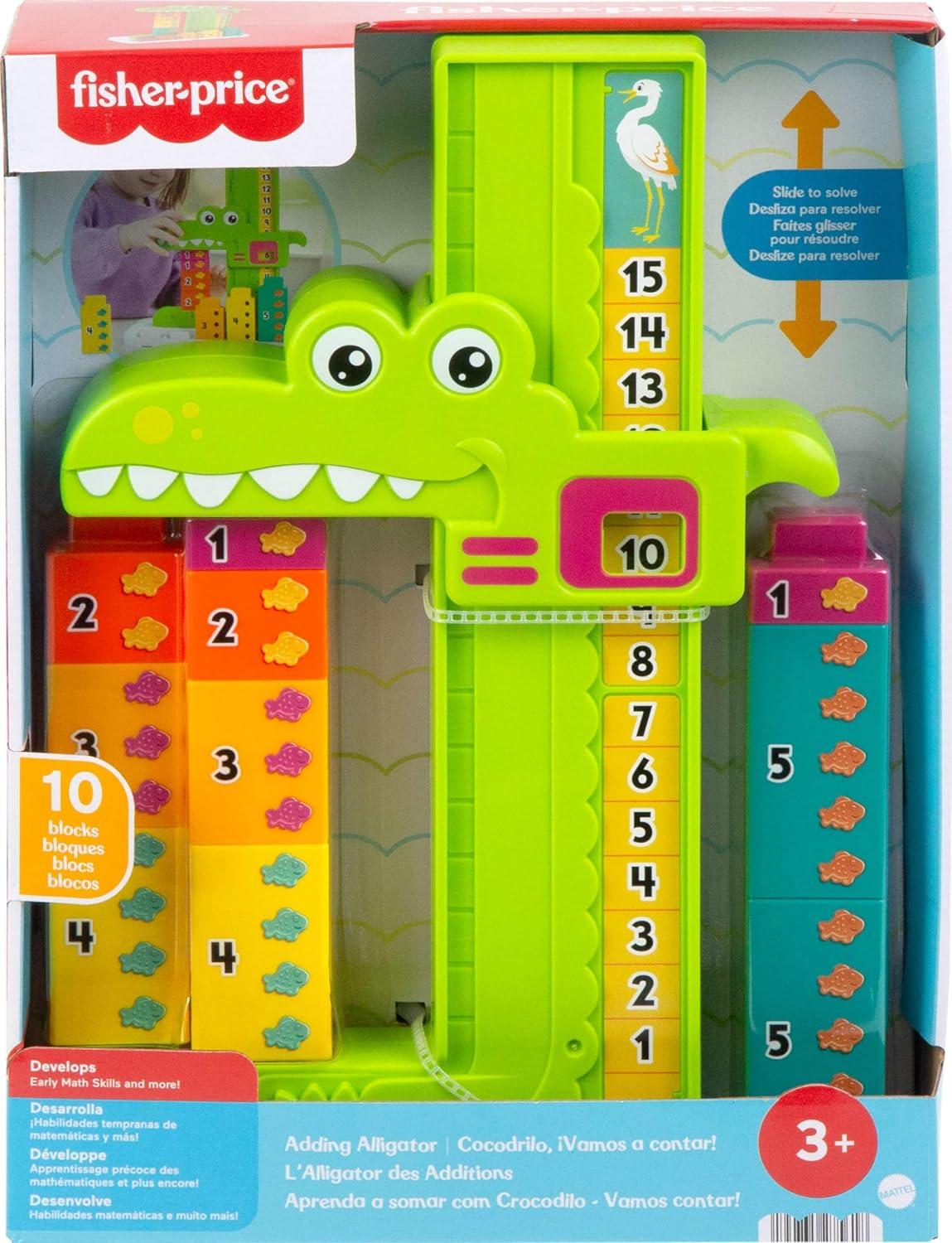 imageFisherPrice Preschool Learning Toy Adding Alligator Counting Activity with 10 Stacking Blocks for Kids Ages 3 Years
