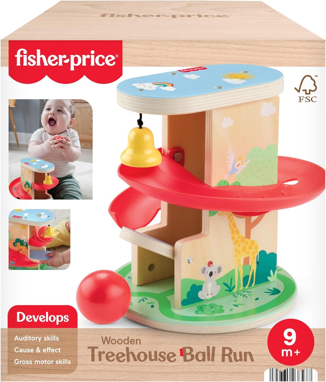 imageFisherPrice Wood Baby Toy Treehouse Ball Run 2Piece Wooden Activity for Developmental Play Infants ampamp Toddlers Ages 9 Months