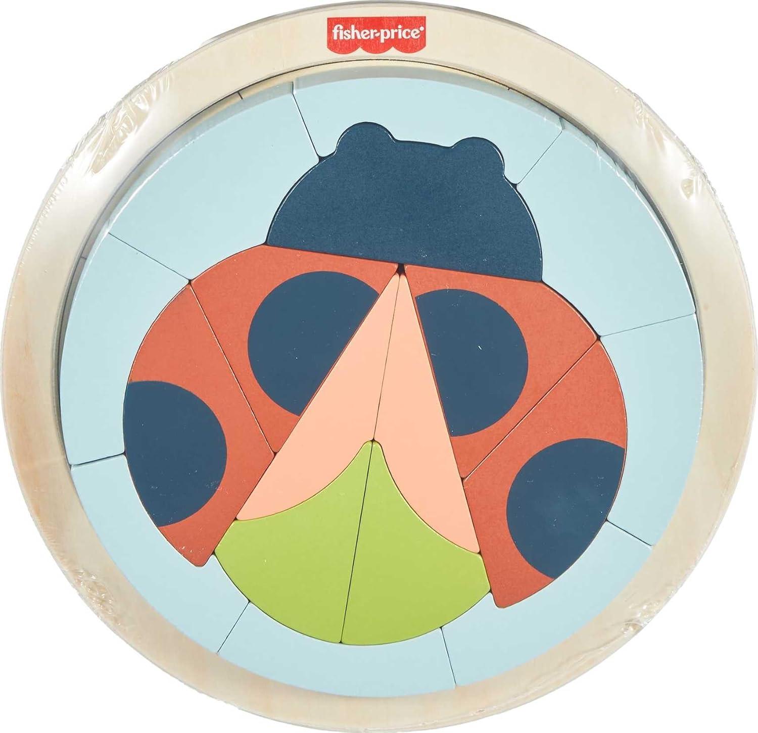 imageFisherPrice Wood Preschool Toy Color Wheel Puzzle 19 Wooden Pieces for ShapeSorting Play Preschool Kids Ages 3 YearsLady Bug