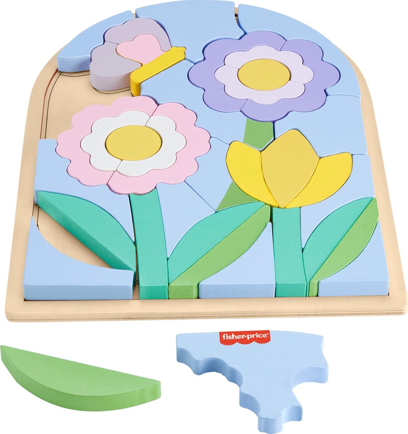 imageFisherPrice Wood Preschool Toy Flower Puzzle Blocks 38Piece Wooden Stacking Set for Developmental Play Kids Ages 3 Years