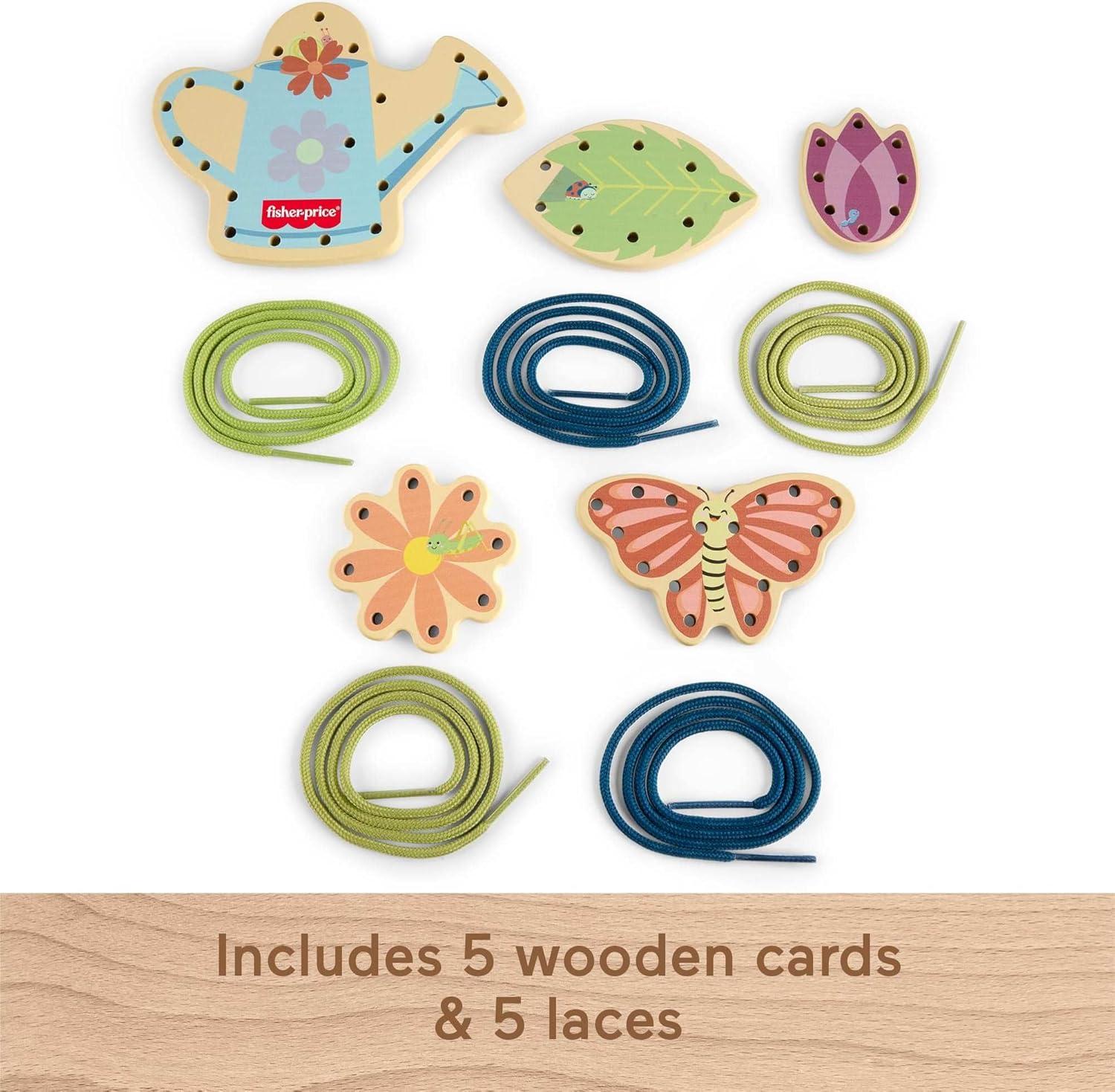 imageFisherPrice Wood Preschool Toy Lacing Activity Cards Tiny Garden 10Piece Set for Fine Motor Skill Development Kids Ages 3 Years Amazon Exclusive