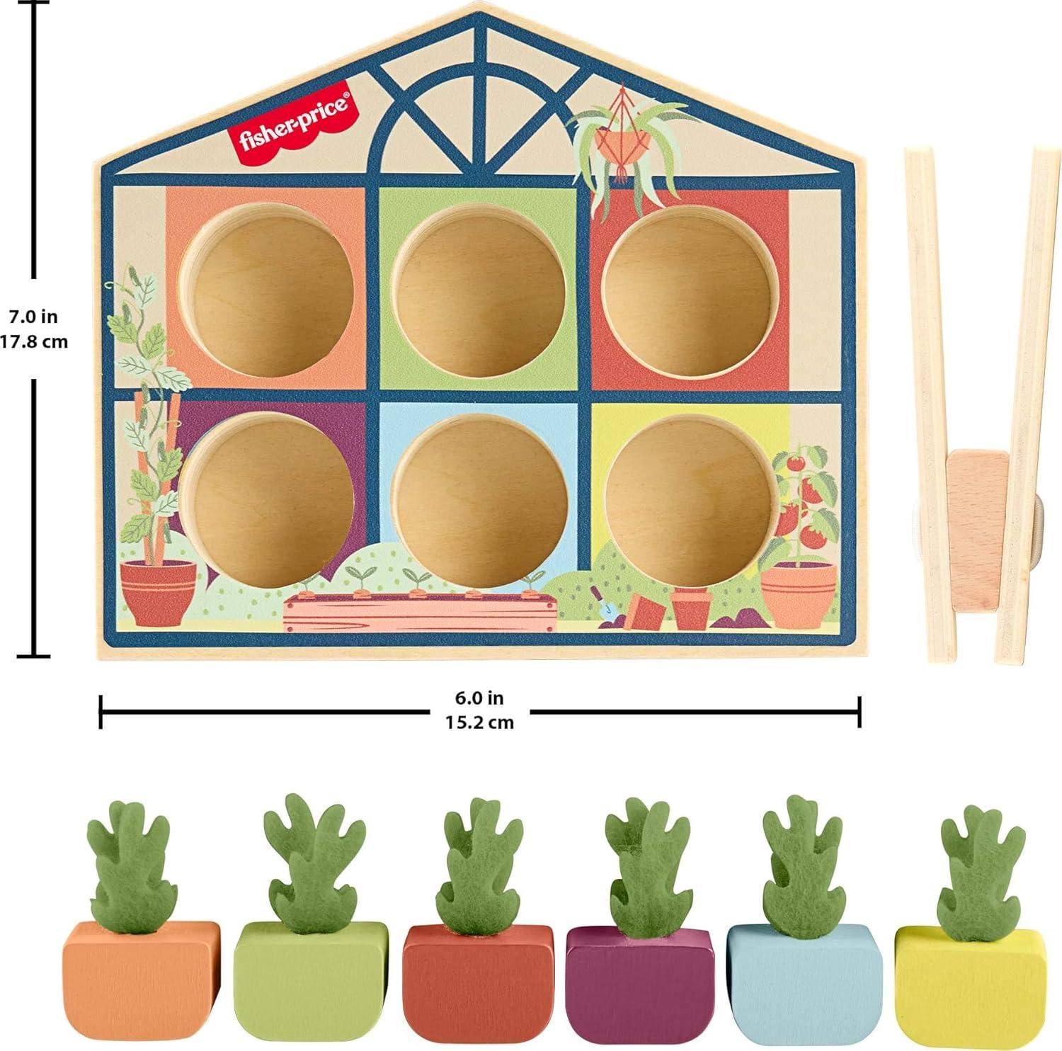 imageFisherPrice Wood Preschool Toy Sorting Greenhouse Tiny Garden Wooden Activity for Fine Motor Developmental Play Kids Ages 3 Years Amazon Exclusive