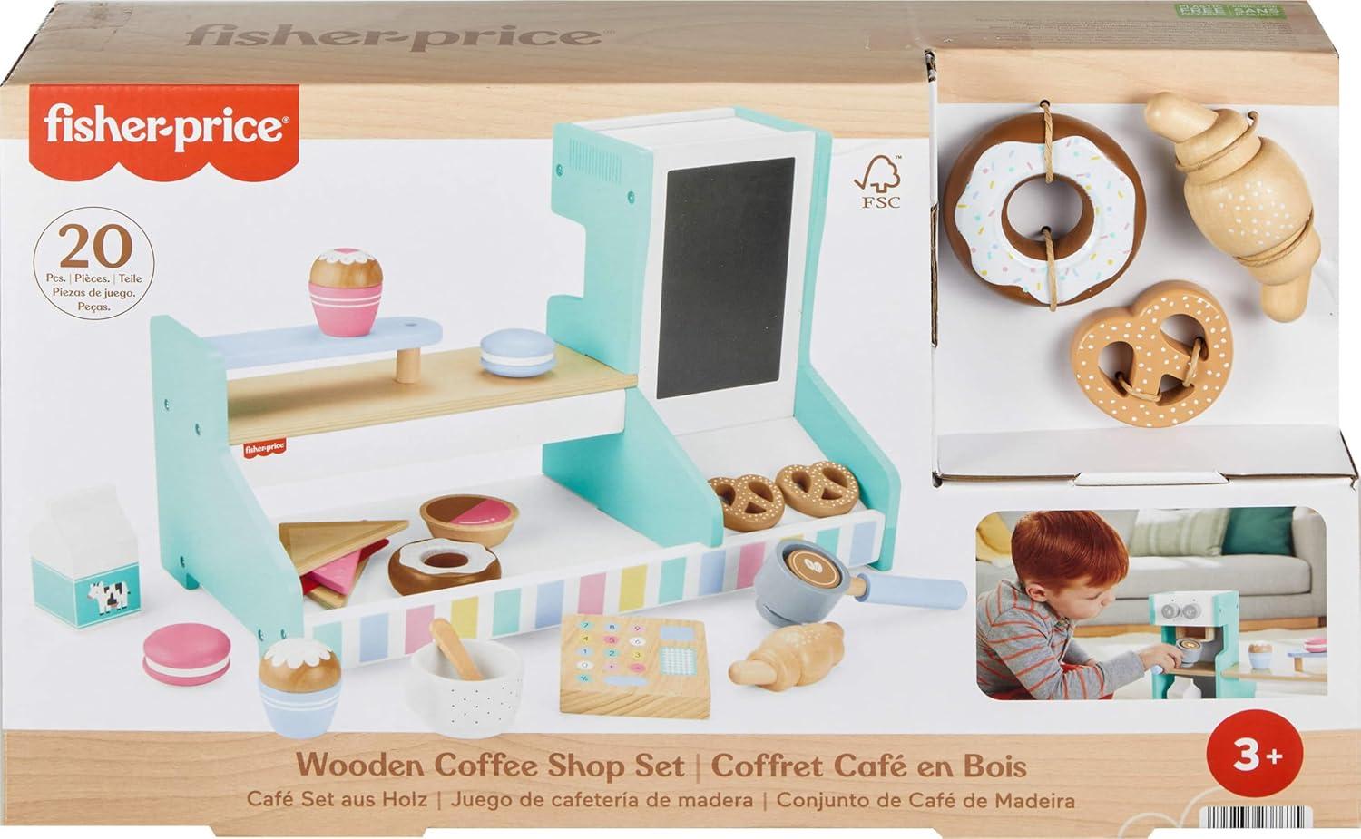 imageFisherPrice Wood Pretend Play Toy Ice Cream Shop Set 18Piece Wooden Food Playset for Preschool Kids Ages 3 YearsCoffee Shop