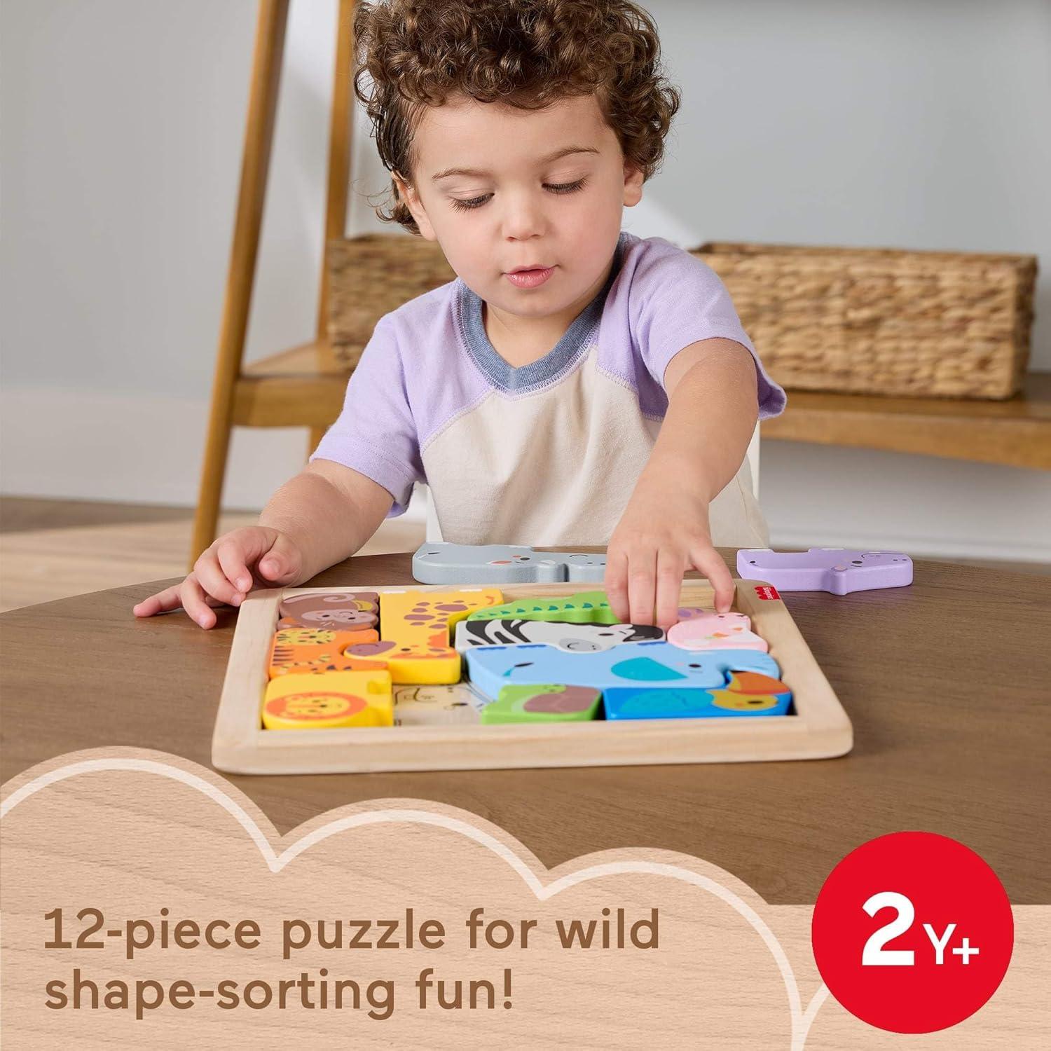 imageFisherPrice Wood Toddler Toy Animal Puzzle 12 Piece Wooden ShapeSorting Activity for Preschool Kids Ages 2 Years