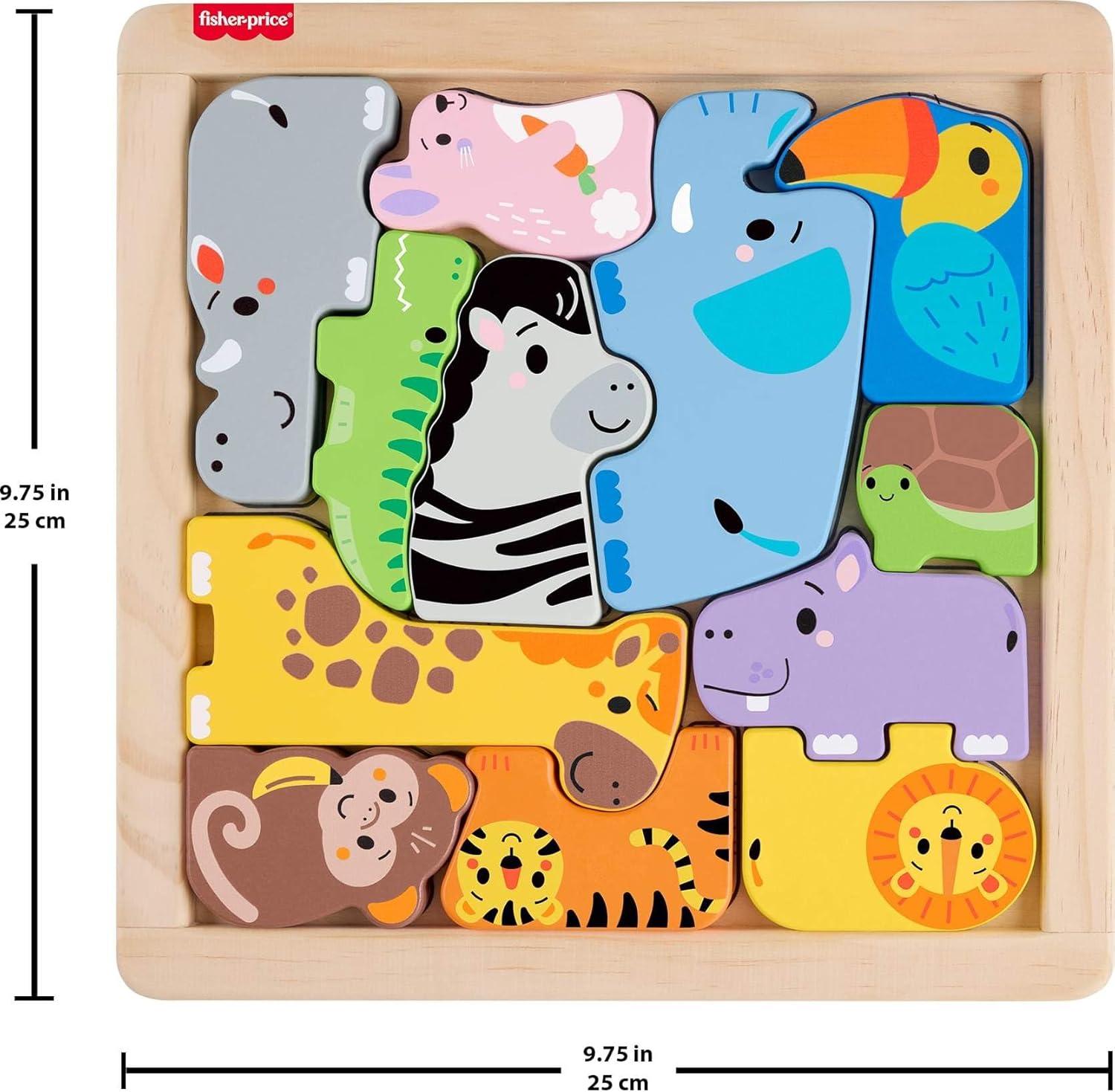 imageFisherPrice Wood Toddler Toy Animal Puzzle 12 Piece Wooden ShapeSorting Activity for Preschool Kids Ages 2 Years