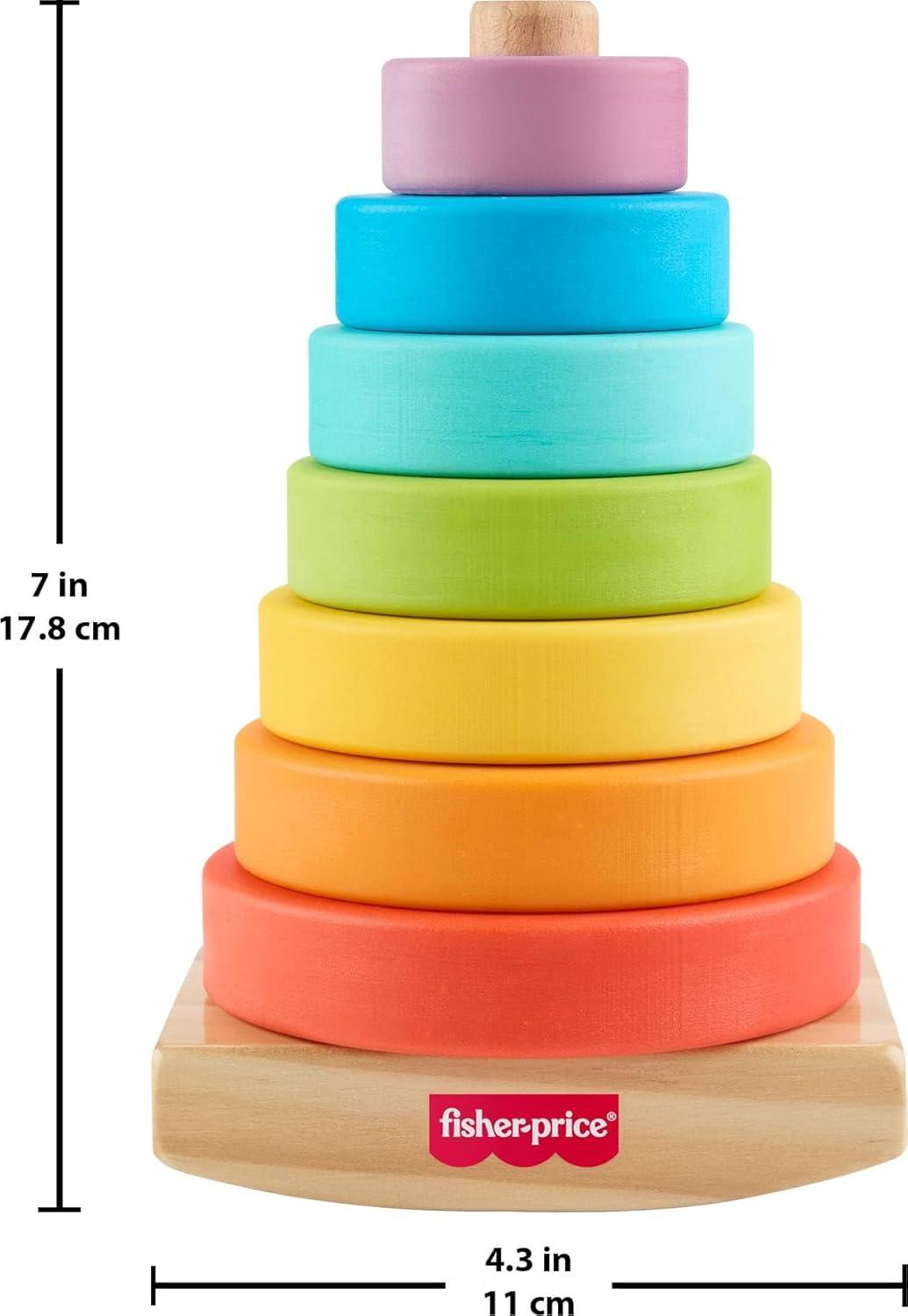 imageFisherPrice Wood Toddler Toy RockaStack 8Piece Wooden Ring Stacking Activity for Fine Motor Skill Development Kids Ages 18 Months