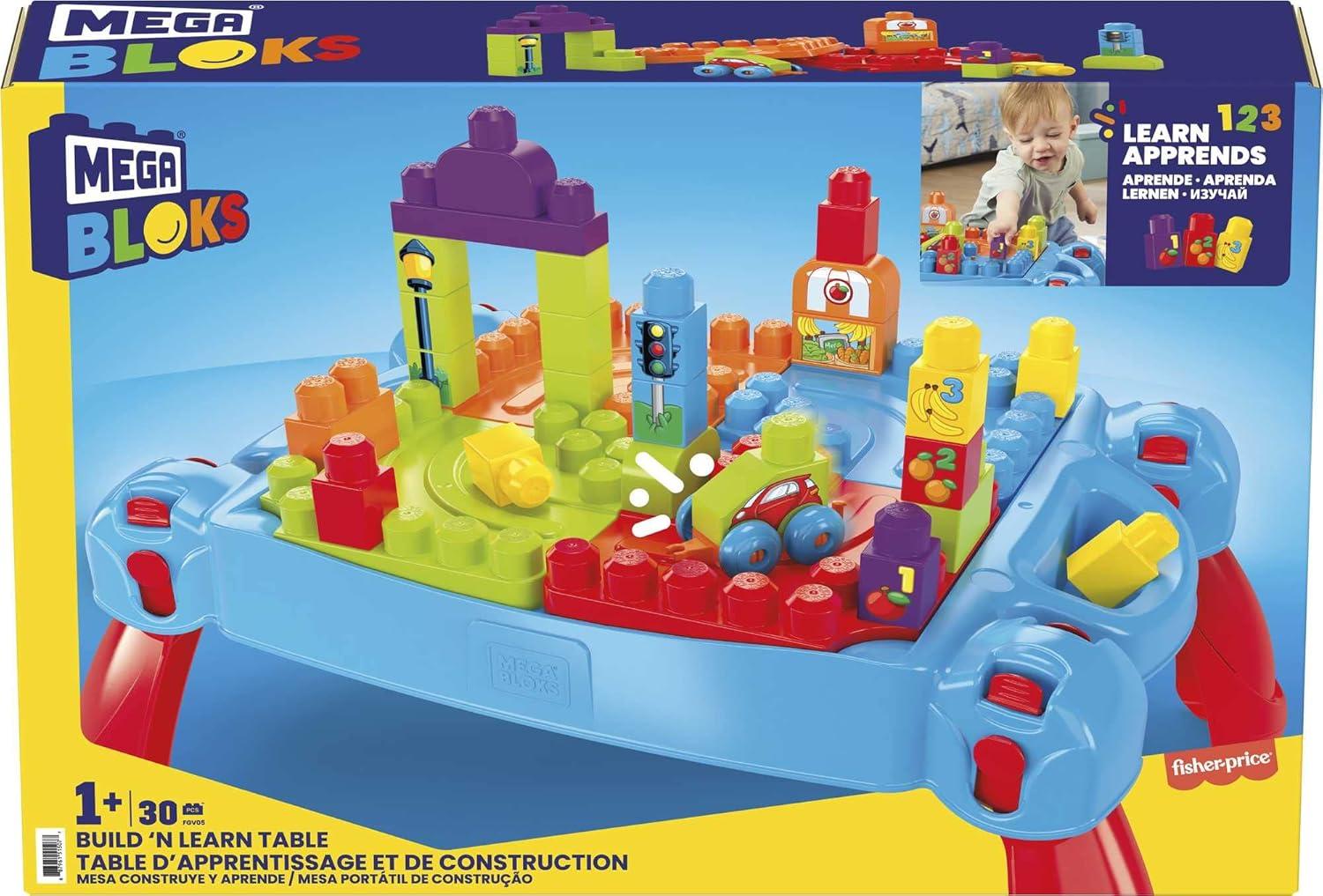imageMEGA BLOKS First Builders Toddler Blocks Toy Build n Learn Portable Activity Table with 30 Pieces and BuiltIn Storage Pink Kids Ages 1 Years Amazon ExclusiveBlue