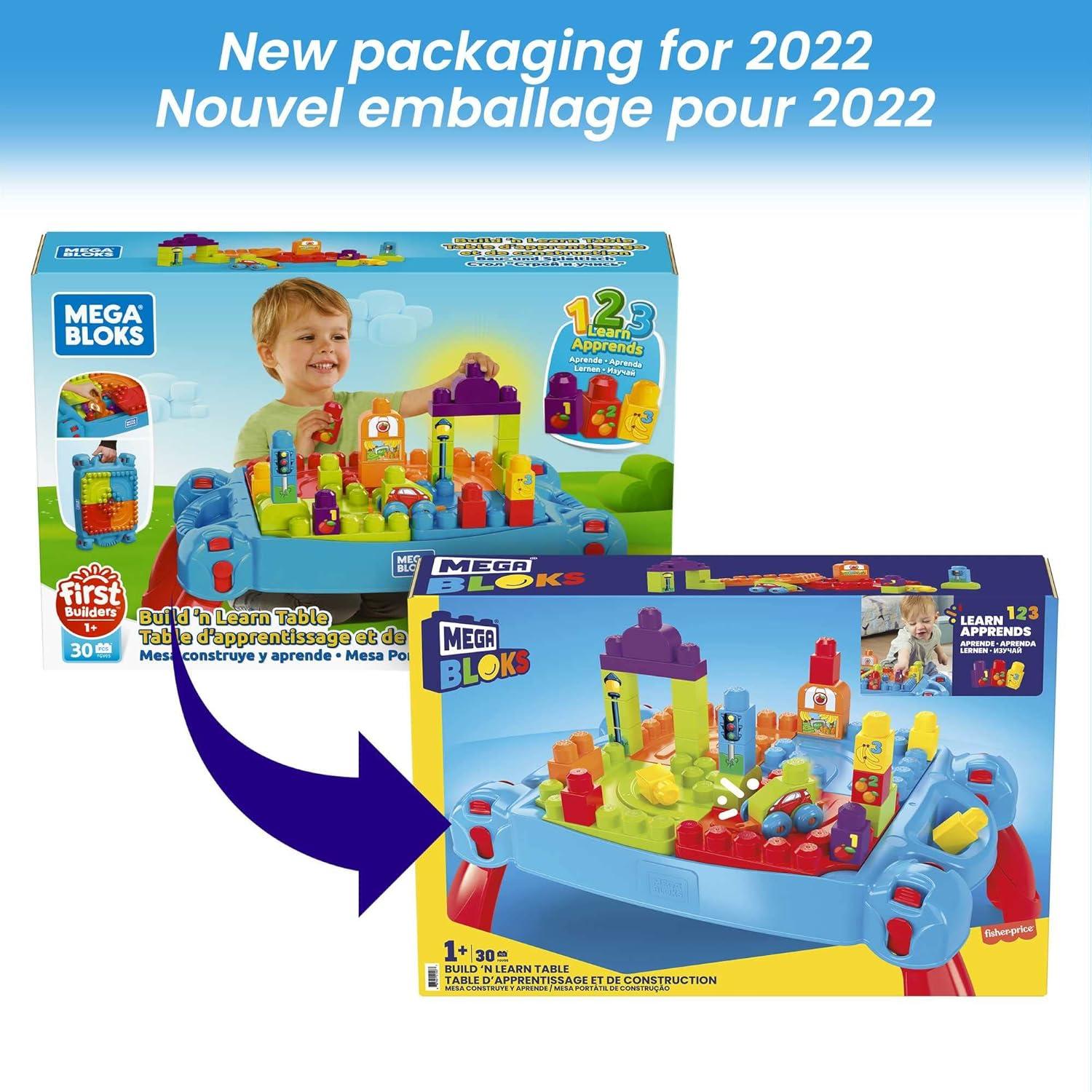 imageMEGA BLOKS First Builders Toddler Blocks Toy Build n Learn Portable Activity Table with 30 Pieces and BuiltIn Storage Pink Kids Ages 1 Years Amazon ExclusiveBlue