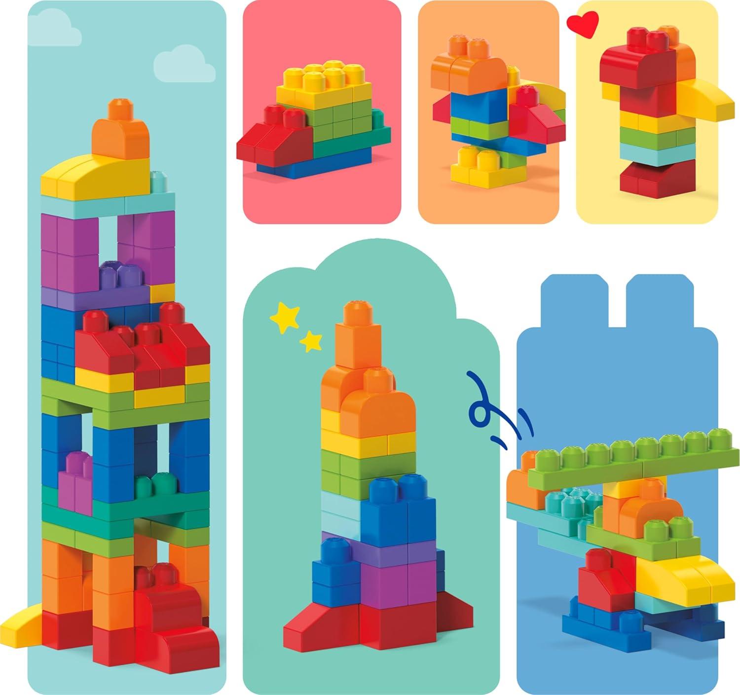 imageMega Bloks First Builders Toddler Blocks Toys Set Big Building Bag with 80 Pieces and Storage Ages 1 Years