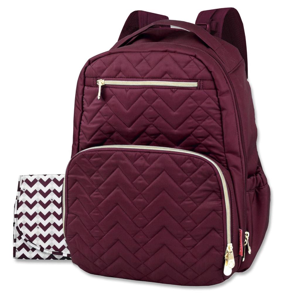 imageBaby Essentials FisherPrice Signature Morgan Quilted Backpack Diaper Bag with Changing Pad Stroller Clips Laptop Compartment Burgundy