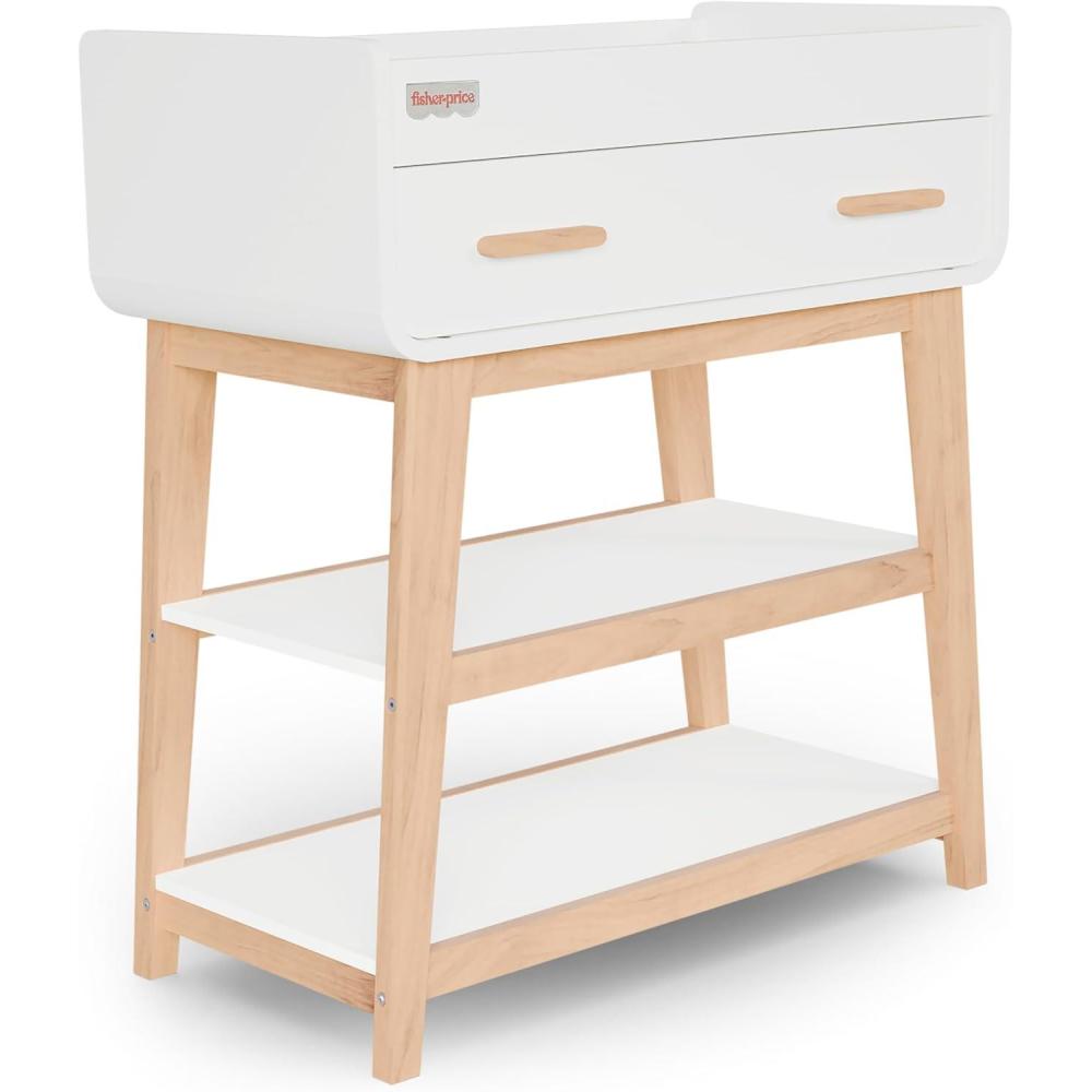 imageFisher Price by Dream On Me Baby Changing Table Matte Black Vintage Oak  Greenguard Gold ampamp JPMA Certified Wooden Nursery Dresser with Storage Shelves  Compact Sturdy ampamp EasytoClean DesignVintage White Oak