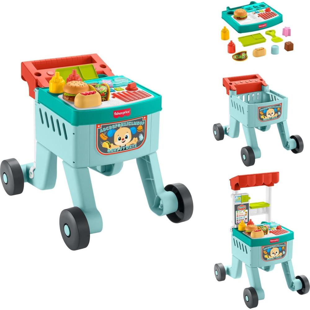 imageFisherPrice Baby Learning Toy Laugh ampamp Learn 4in1 Snack Cart Walker with 14 Pieces for Toddler Pretend Play Infants Ages 6 Months