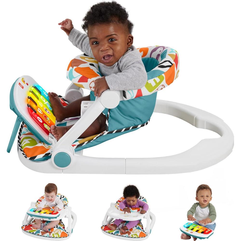 imageFisherPrice Baby Portable Chair Deluxe Kick ampamp Play SitMeUp Floor Seat with Piano Learning Toy ampamp Snack Tray for Infants to ToddlersMulticolor