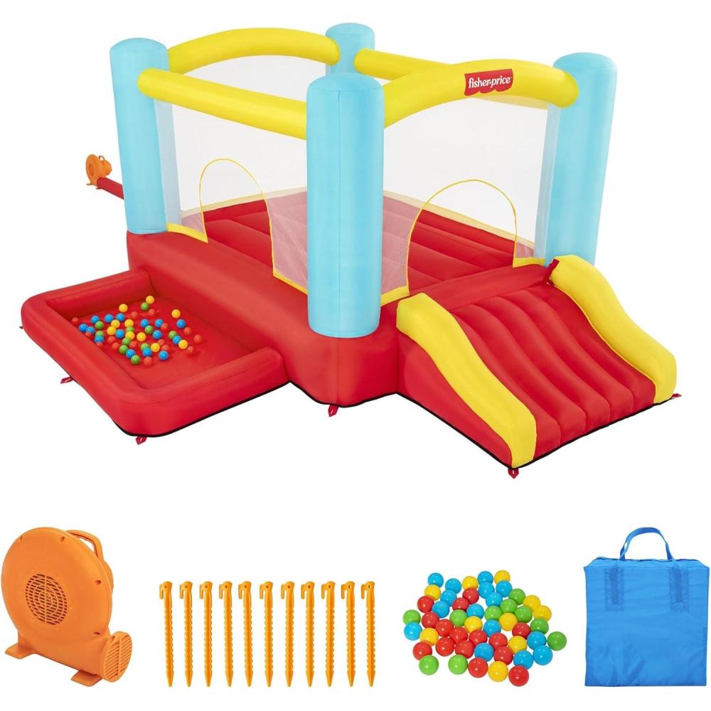 imageFisherPrice Bouncemania Inflatable Mega Bouncer Bouncy House with 50 Play Balls Multicolor