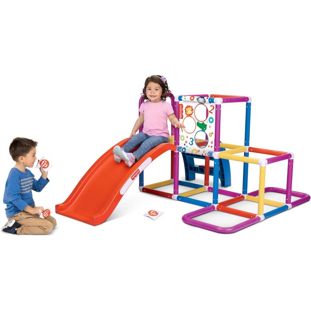 imageFisherPrice Jungle Gym Play Structure with Slide for Kids with Bean Bag Toss Game Indoor Outdoor Active Play