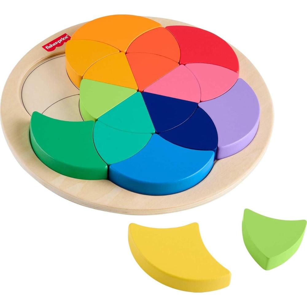 imageFisherPrice Wood Preschool Toy Color Wheel Puzzle 19 Wooden Pieces for ShapeSorting Play Preschool Kids Ages 3 YearsColor Wheels