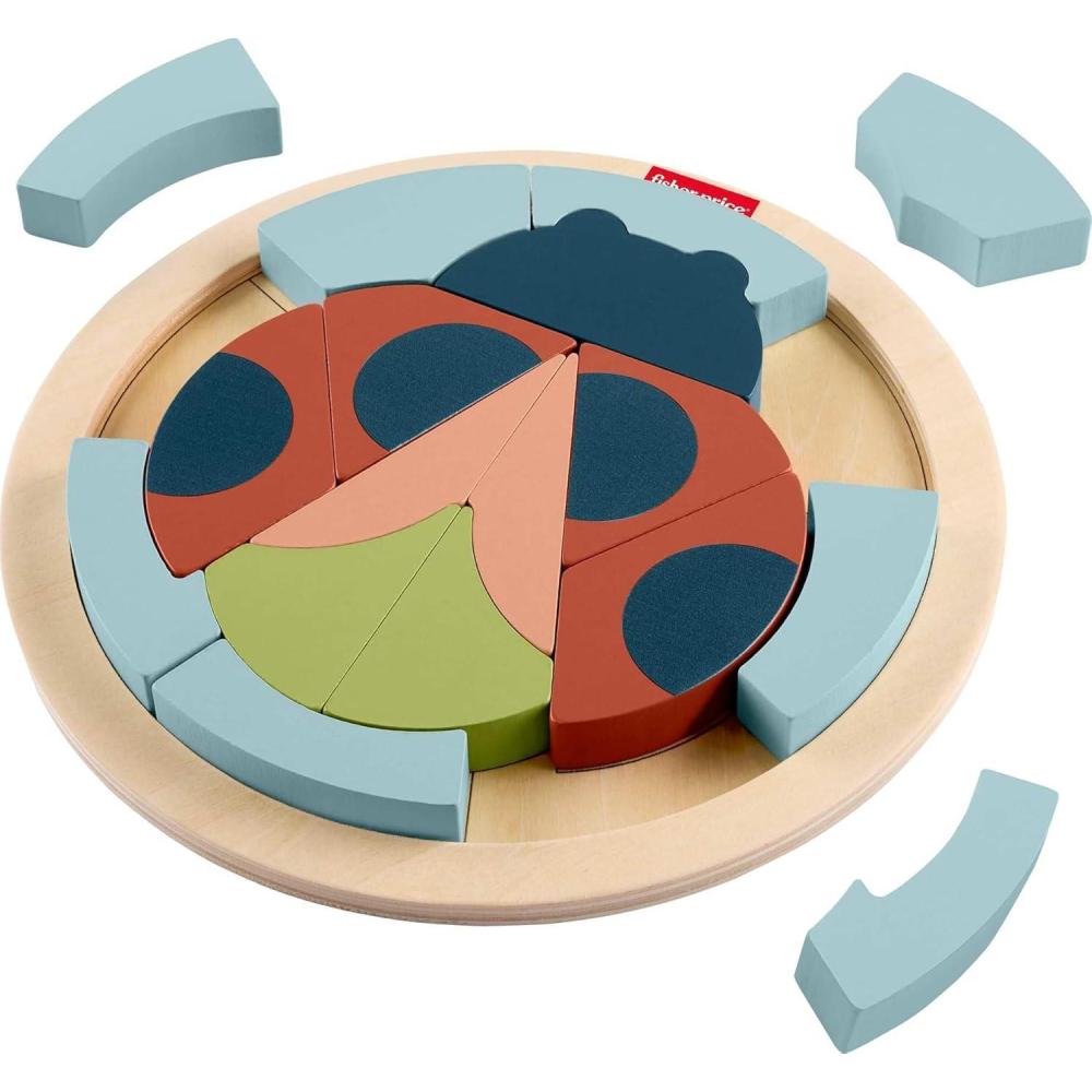 imageFisherPrice Wood Preschool Toy Color Wheel Puzzle 19 Wooden Pieces for ShapeSorting Play Preschool Kids Ages 3 YearsLady Bug