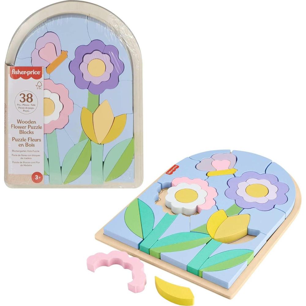 imageFisherPrice Wood Preschool Toy Flower Puzzle Blocks 38Piece Wooden Stacking Set for Developmental Play Kids Ages 3 Years