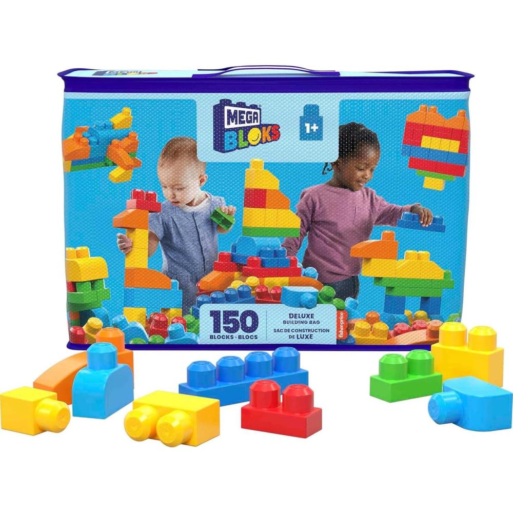 imageMEGA BLOKS First Builders Toddler Blocks Toys Set Deluxe Building Bag with 150 Pieces and Storage Creative OpenEnded Play Blue Ages 1 Years Amazon Exclusive1 pack Deluxe Bag
