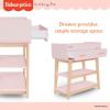 Fisher Price by Dream On Me Baby Changing Table, Matte Black Vintage Oak – Greenguard Gold & JPMA Certified, Wooden Nursery Dresser with Storage Shelves – Compact, Sturdy & Easy-to-Clean Design(Blush Pink)