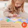 Fisher-Price Wood Preschool Toy Flower Puzzle Blocks, 38-Piece Wooden Stacking Set for Developmental Play Kids Ages 3+ Years
