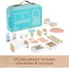 Fisher-Price Wood Pretend Play Toy Dollhouse Carry Along, 15-Piece Wooden Portable Playset for Travel Preschool Kids Ages 3+ Years