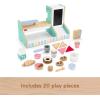 Fisher-Price Wood Pretend Play Toy Ice Cream Shop Set, 18-Piece Wooden Food Playset for Preschool Kids Ages 3+ Years(Coffee Shop)