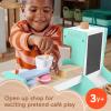 Fisher-Price Wood Pretend Play Toy Ice Cream Shop Set, 18-Piece Wooden Food Playset for Preschool Kids Ages 3+ Years(Coffee Shop)