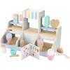 Fisher-Price Wood Pretend Play Toy Ice Cream Shop Set, 18-Piece Wooden Food Playset for Preschool Kids Ages 3+ Years(Ice Cream Shop)