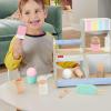 Fisher-Price Wood Pretend Play Toy Ice Cream Shop Set, 18-Piece Wooden Food Playset for Preschool Kids Ages 3+ Years(Ice Cream Shop)