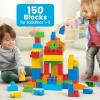 MEGA BLOKS First Builders Toddler Blocks Toys Set, Deluxe Building Bag with 150 Pieces and Storage, Creative Open-Ended Play, Blue, Ages 1+ Years (Amazon Exclusive)(1 pack (Deluxe Bag))