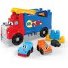 MEGA BLOKS First Builders Toddler Building Blocks Toy Set, Build & Race Rig with 19 Pieces, 2 Race Cars and Storage, Red, Ages 1+ Years