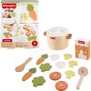 Fisher-Price Wood Kitchen Pretend Play Toy Pots & Pans Set, 19-Piece Playset Wooden, Metal & Fabric for Preschool Kids Ages 3+ Years(Veggie Soup)