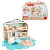 Fisher-Price Wood Pretend Play Toy Dollhouse Carry Along, 15-Piece Wooden Portable Playset for Travel Preschool Kids Ages 3+ Years