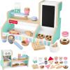 Fisher-Price Wood Pretend Play Toy Ice Cream Shop Set, 18-Piece Wooden Food Playset for Preschool Kids Ages 3+ Years(Coffee Shop)