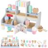 Fisher-Price Wood Pretend Play Toy Ice Cream Shop Set, 18-Piece Wooden Food Playset for Preschool Kids Ages 3+ Years(Ice Cream Shop)