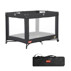Fisher-Price Play All Day Portable Playard, ASTM Certified, Ideal for Babies & Toddler, One-Hand Fold, Breathable Mesh, Travel Playard with Carry Bag, Easy to Clean – Black(Rainbow Black)