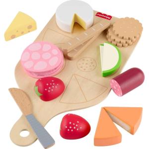 Fisher-Price Wood Kitchen Pretend Play Toy Pots & Pans Set, 19-Piece Playset Wooden, Metal & Fabric for Preschool Kids Ages 3+ Years(Charcuterie Board)