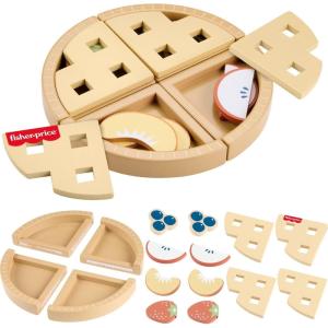 Fisher-Price Wood Pretend Play Toy Fruit Pie, Tiny Garden 16-Piece Wooden Food Puzzle Set for Preschool Kids Ages 3+ Years (Amazon Exclusive)(Fruit Pie)