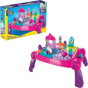 MEGA BLOKS First Builders Toddler Blocks Toy, Build ‘n Learn Portable Activity Table with 30 Pieces and Built-In Storage, Pink, Kids Ages 1+ Years (Amazon Exclusive)(Multicolor)