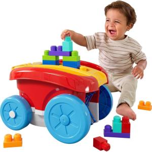 MEGA BLOKS First Builders Toddler Building Toy, Block Scooping Pull Wagon with 20 Pieces and Built-in Storage, Picks Up Blocks, Red, Kids Ages 1+(New Block Scooping Wagon)