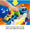 Fisher-Price Little People Hot Wheels Toddler Toy Race and Go Track Set with Lights Sounds & 2 Cars for Pretend Play Kids Ages 18+ Months​
