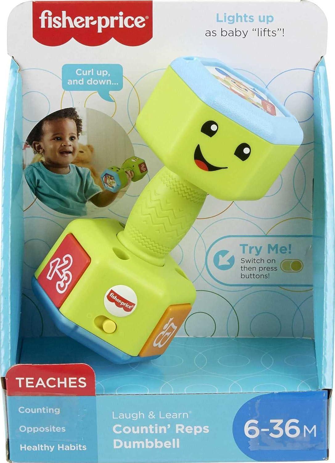 imageFisherPrice Baby ampamp Toddler Toy Laugh ampamp Learn Countin Reps Dumbbell Rattle with Learning Lights ampamp Music for Infants Ages 6 Months
