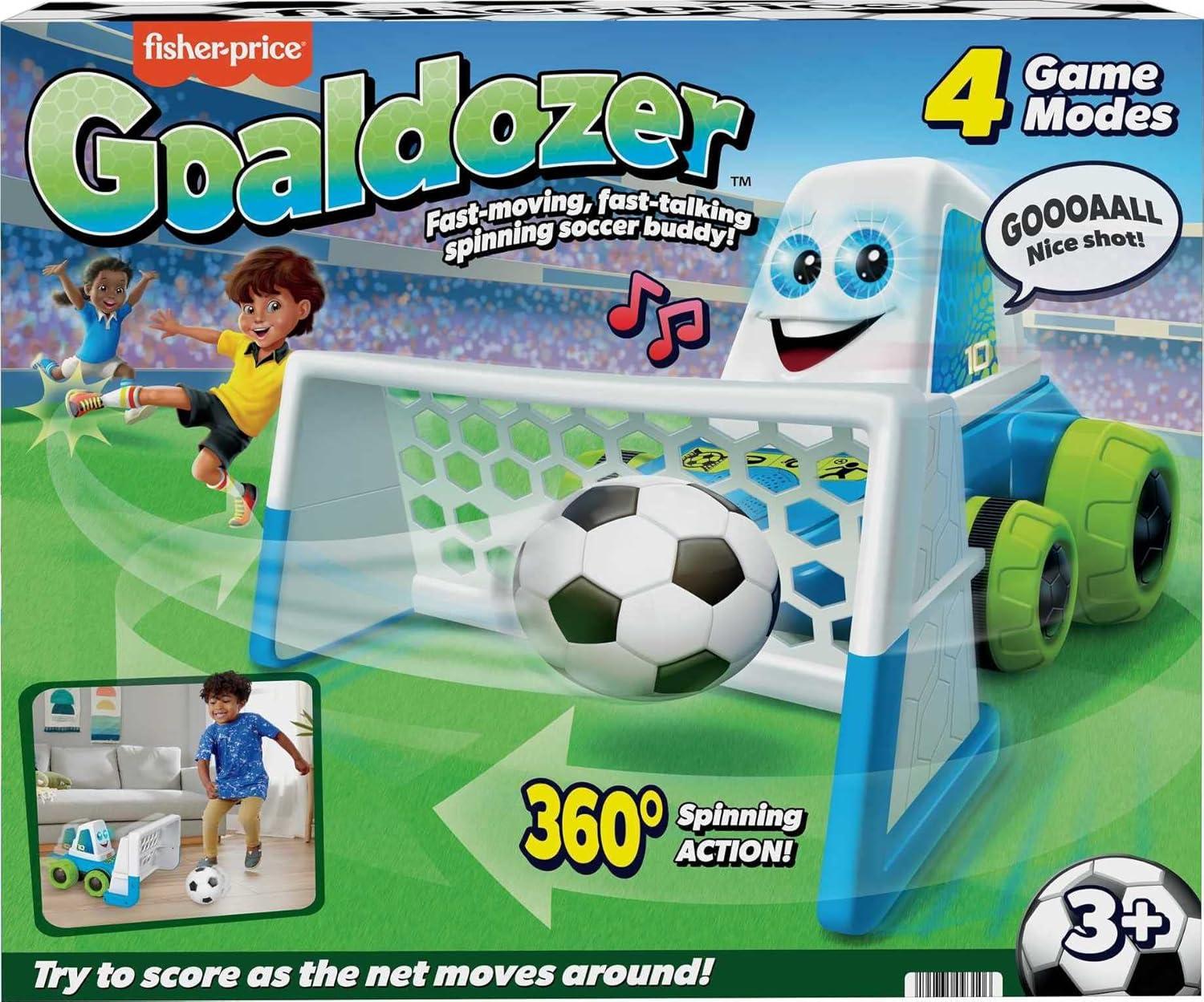 imageFisherPrice Electronic Soccer Game Goaldozer Toy Motorized Net with Lights ampamp Sounds for Preschool Sports Play Ages 3 YearsSimplified Packaging