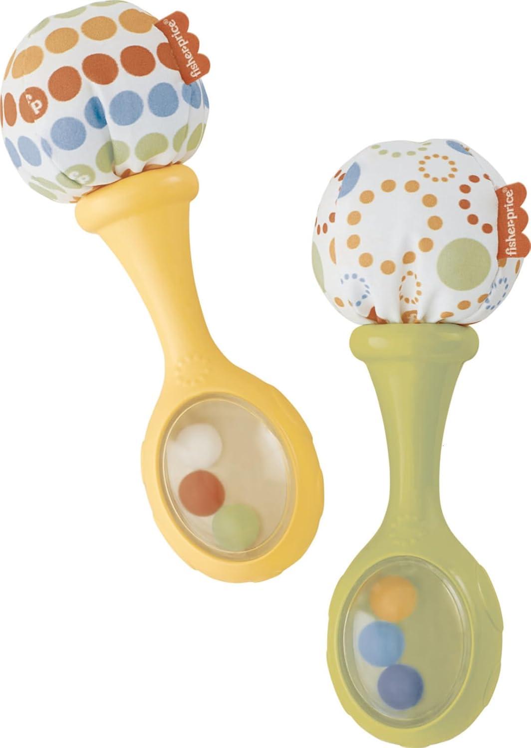 imageFisherPrice Newborn Toys Rattle n Rock Maracas Set of 2 Soft Musical Instruments for Babies 3 Months Blue ampamp Orange2 Piece Set