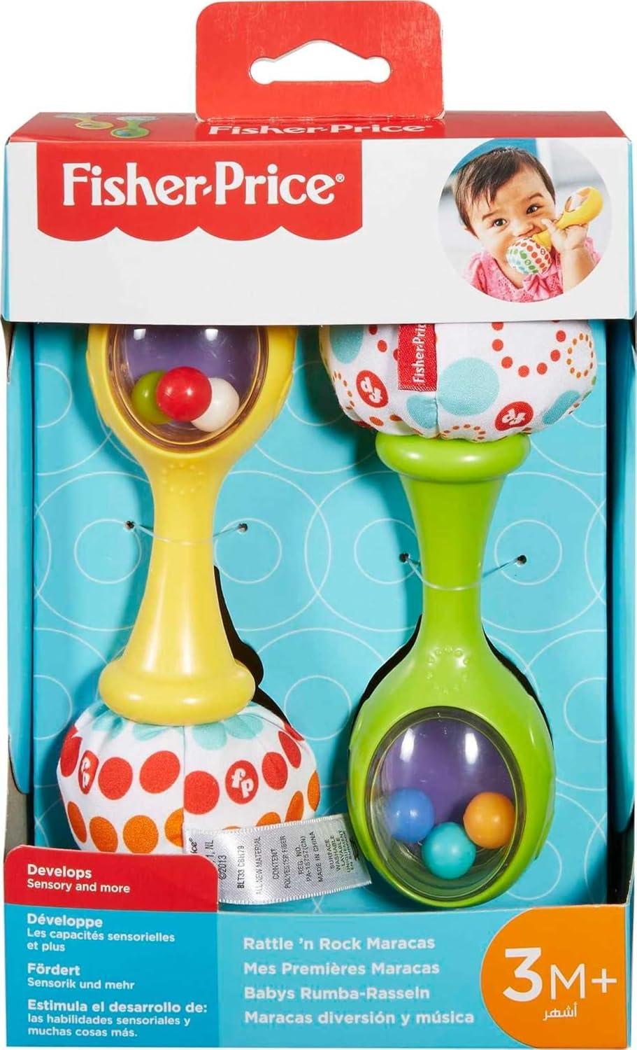 imageFisherPrice Newborn Toys Rattle n Rock Maracas Set of 2 Soft Musical Instruments for Babies 3 Months Blue ampamp Orange2 Piece Set