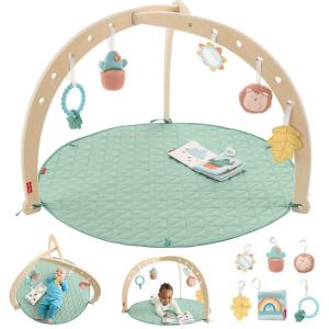 Fisher-Price Wood Baby Playmat Lay & Play Deluxe Activity Gym with Wooden Frame & Tummy Time Sensory Toys for Newborns 0+ Months