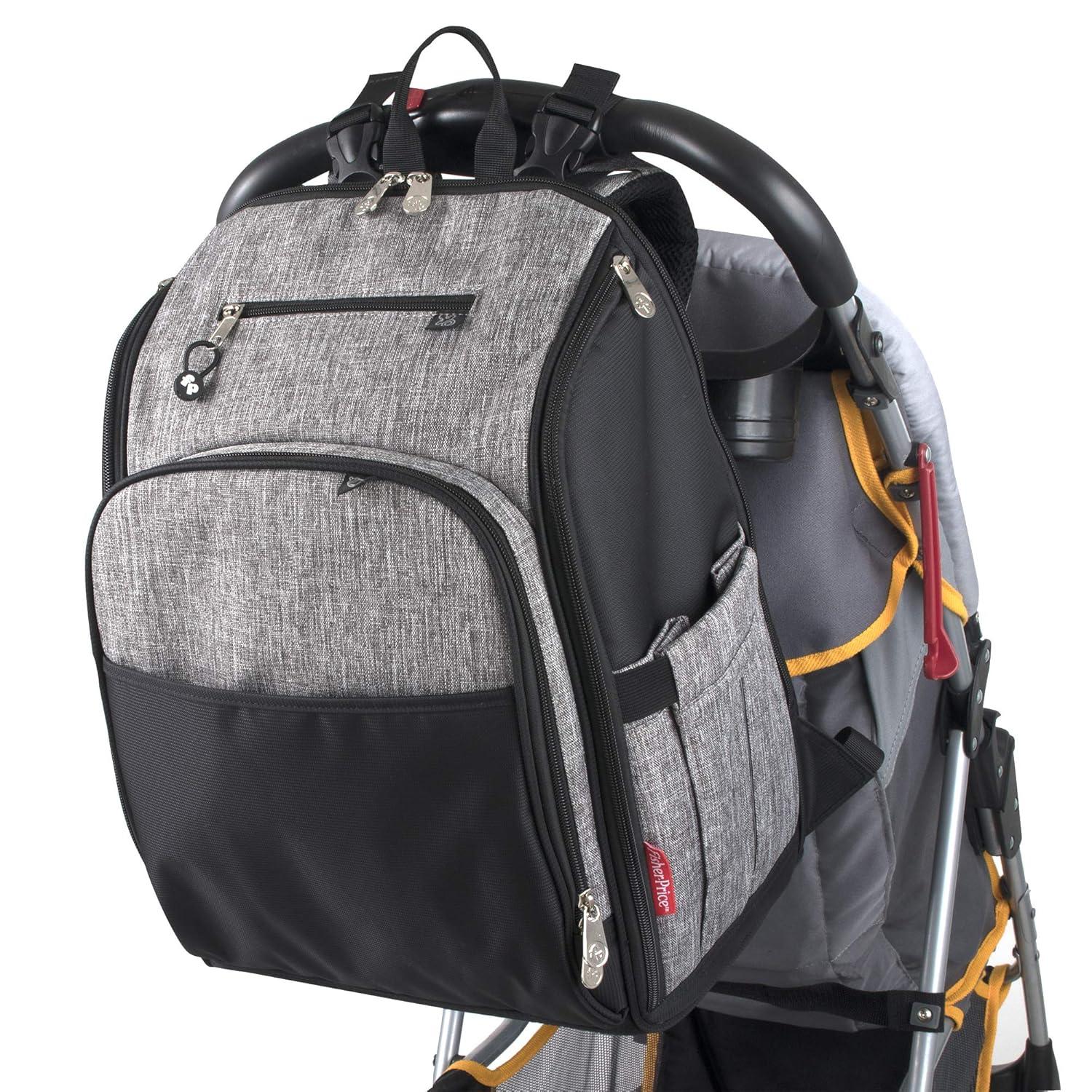 imageFisher Price Diaper Bag Backpack with Changing Pad and Stroller Straps Grey Large