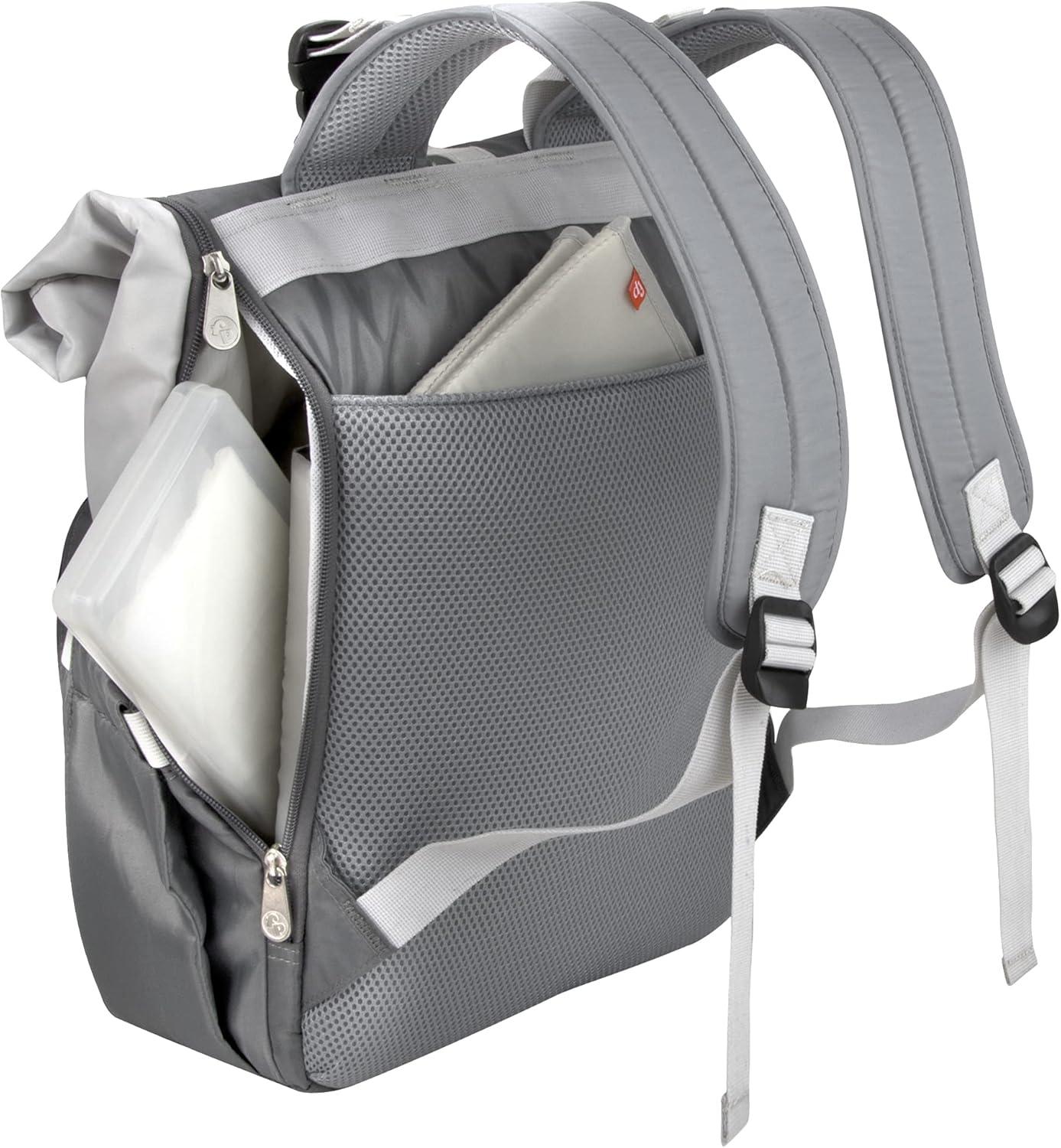imageFisherPrice MultiPocket 13 Grey Roll Top Diaper Bag Backpack with Portable Changing Pad Stroller Straps Wipes Bottle Tablet Pockets