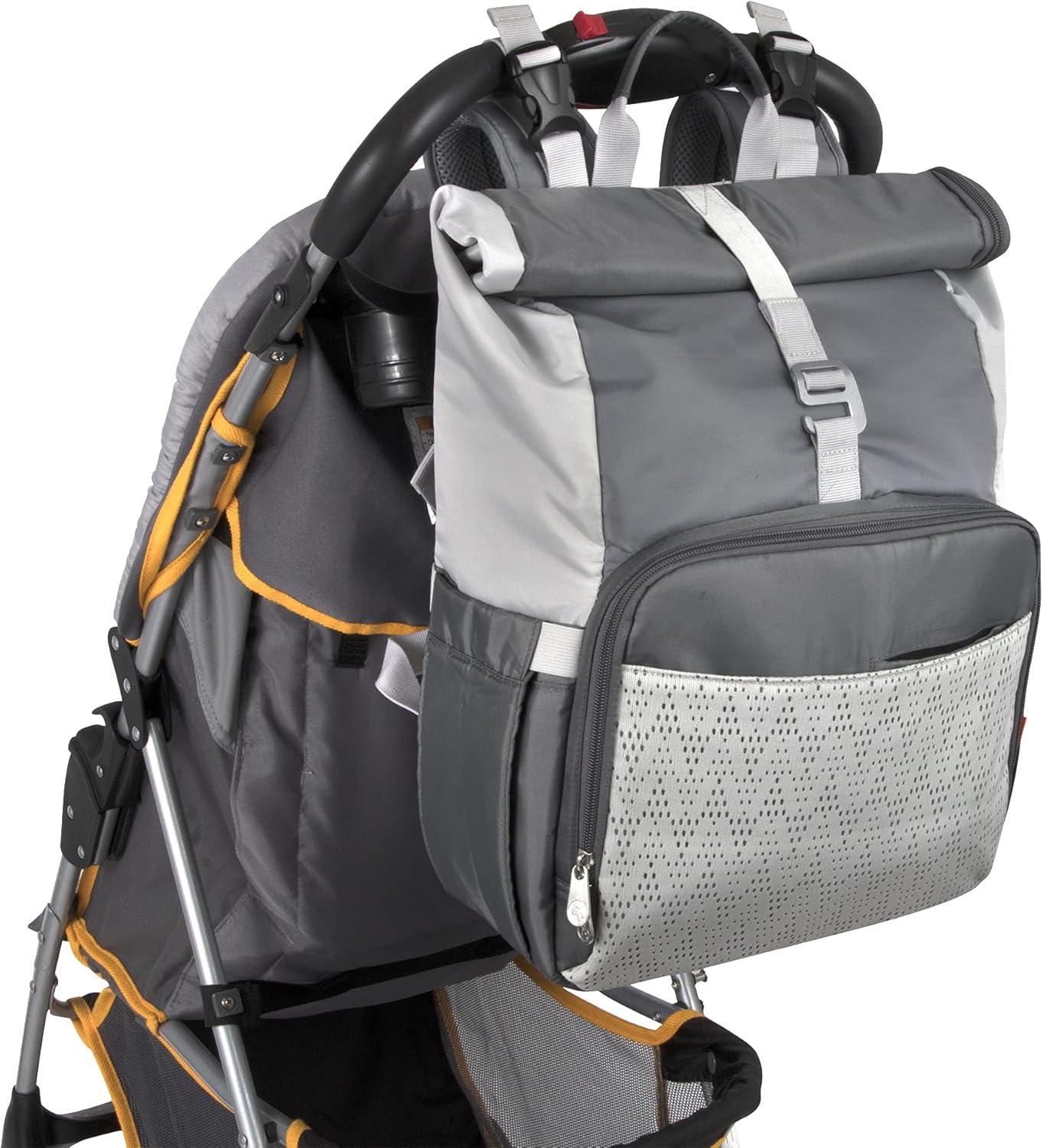 imageFisherPrice MultiPocket 13 Grey Roll Top Diaper Bag Backpack with Portable Changing Pad Stroller Straps Wipes Bottle Tablet Pockets
